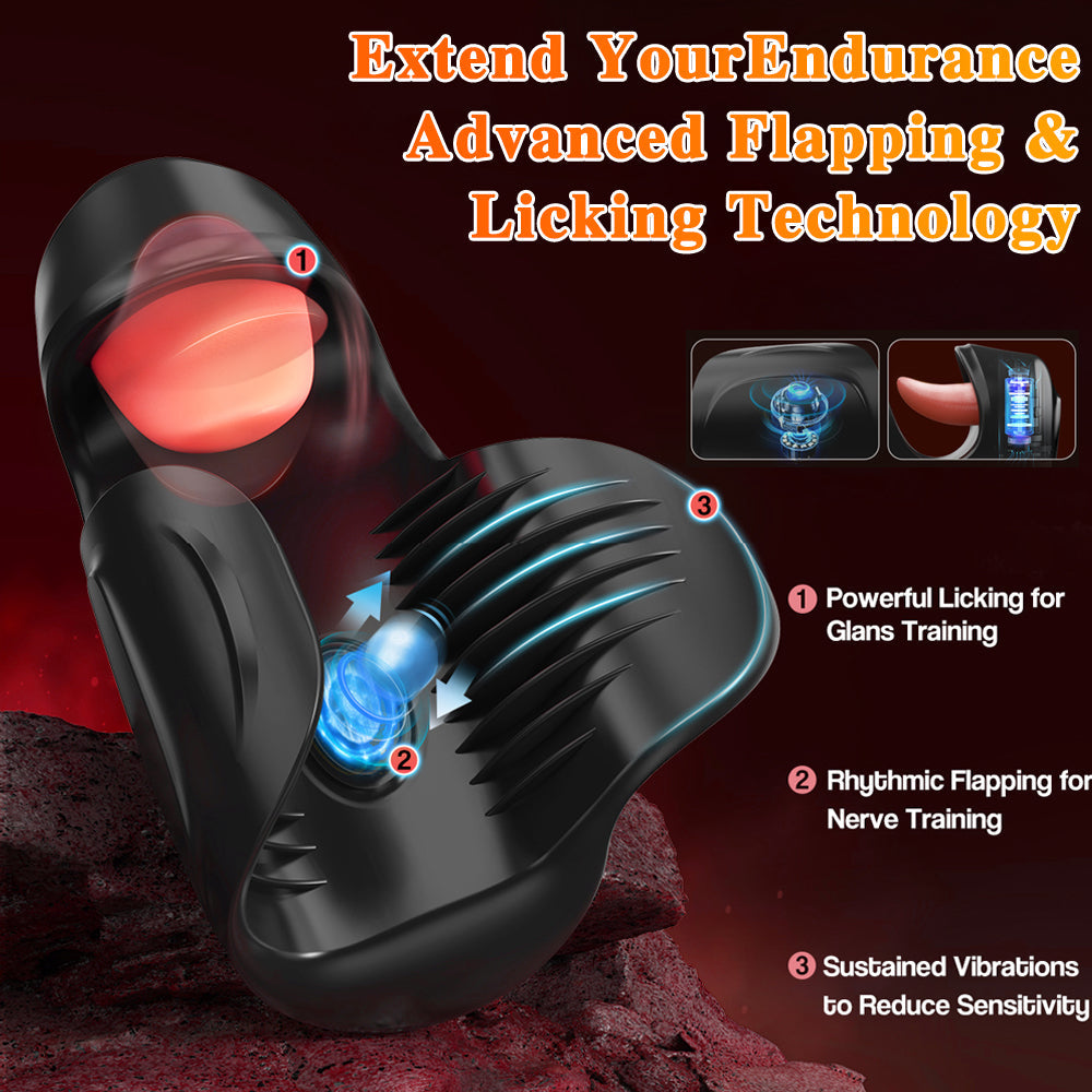 Black Master Glans Tongue Licking Pulsive Flapping Massager