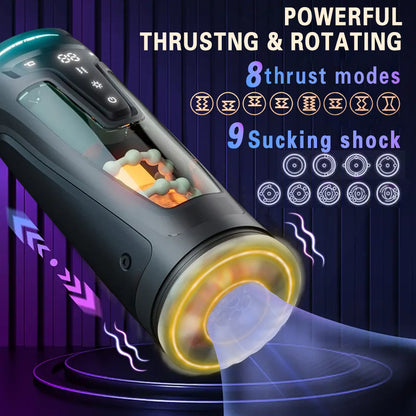 Telescopic Rotating Sucking LCD Digital Display Masturbator