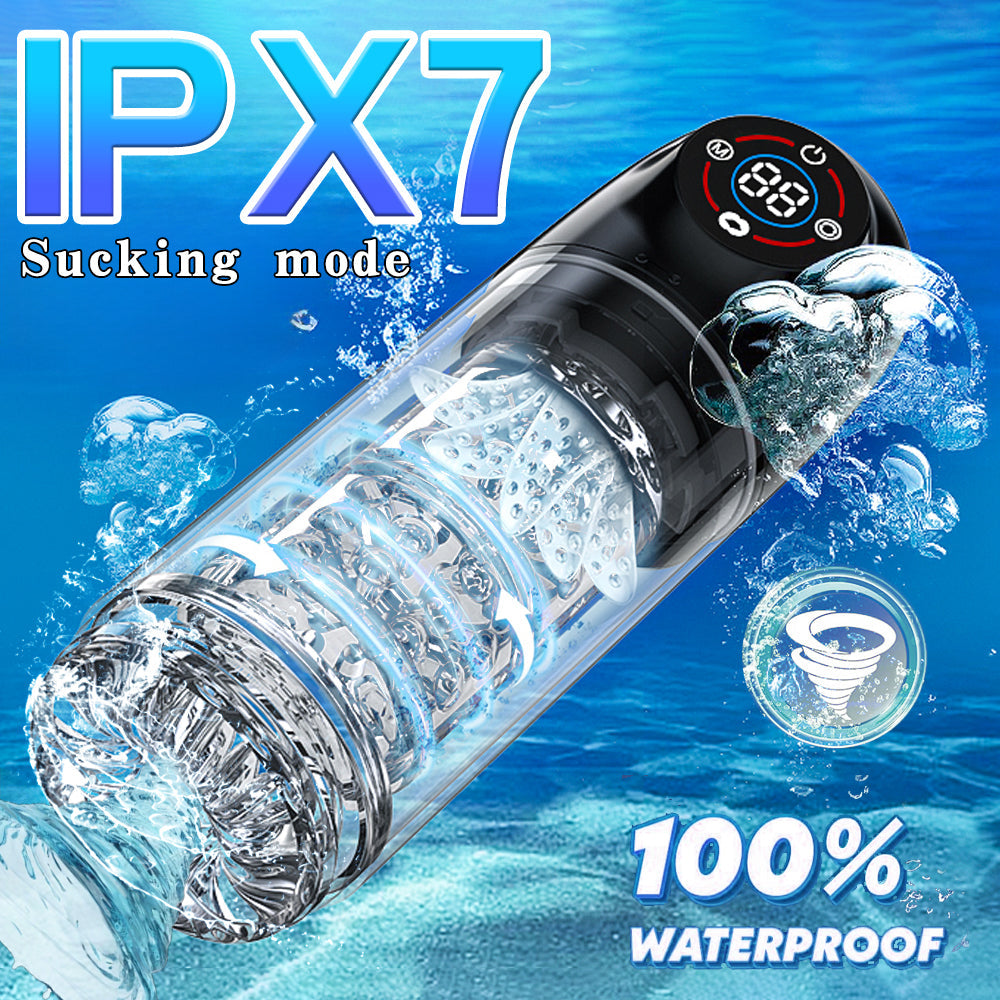 IPX7 Waterproof Thrusting Rotating Sucking Licking Masturbator