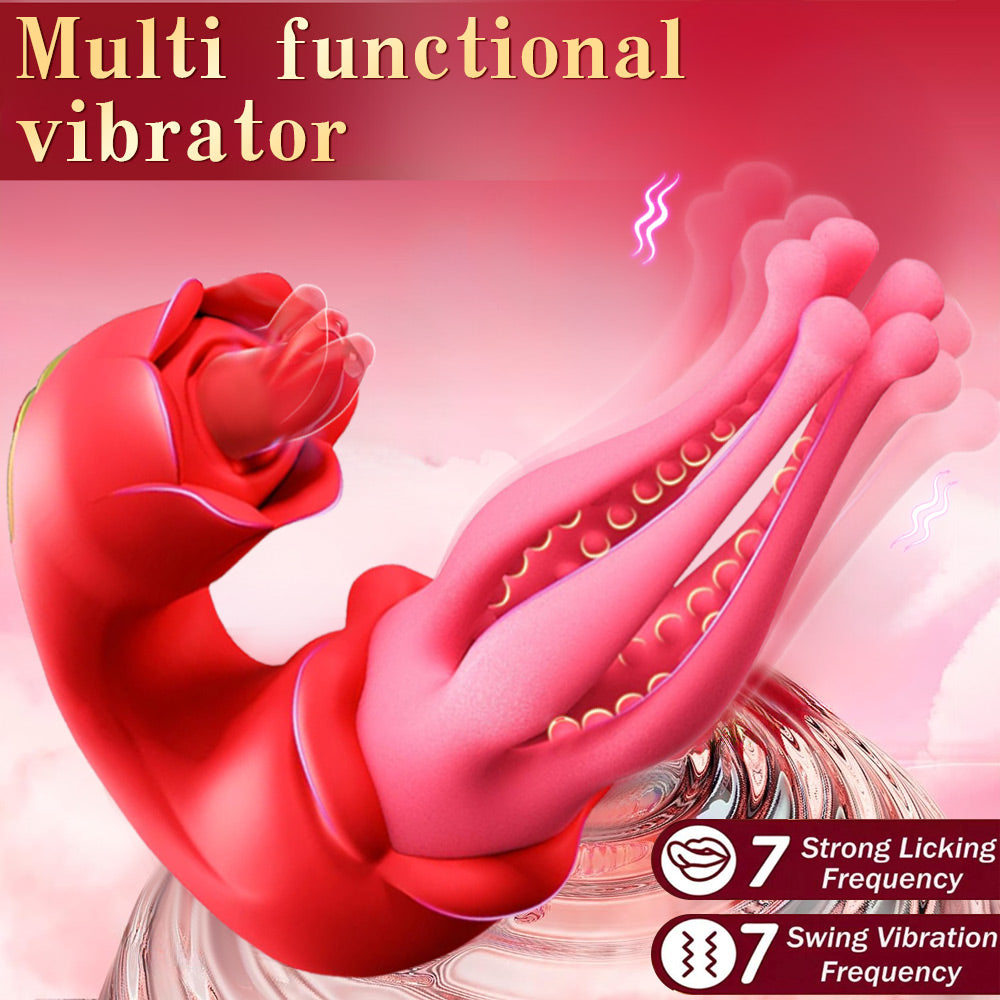 Multiple Pleasures Flower Shape Tongue Licking Swinging Vibrator