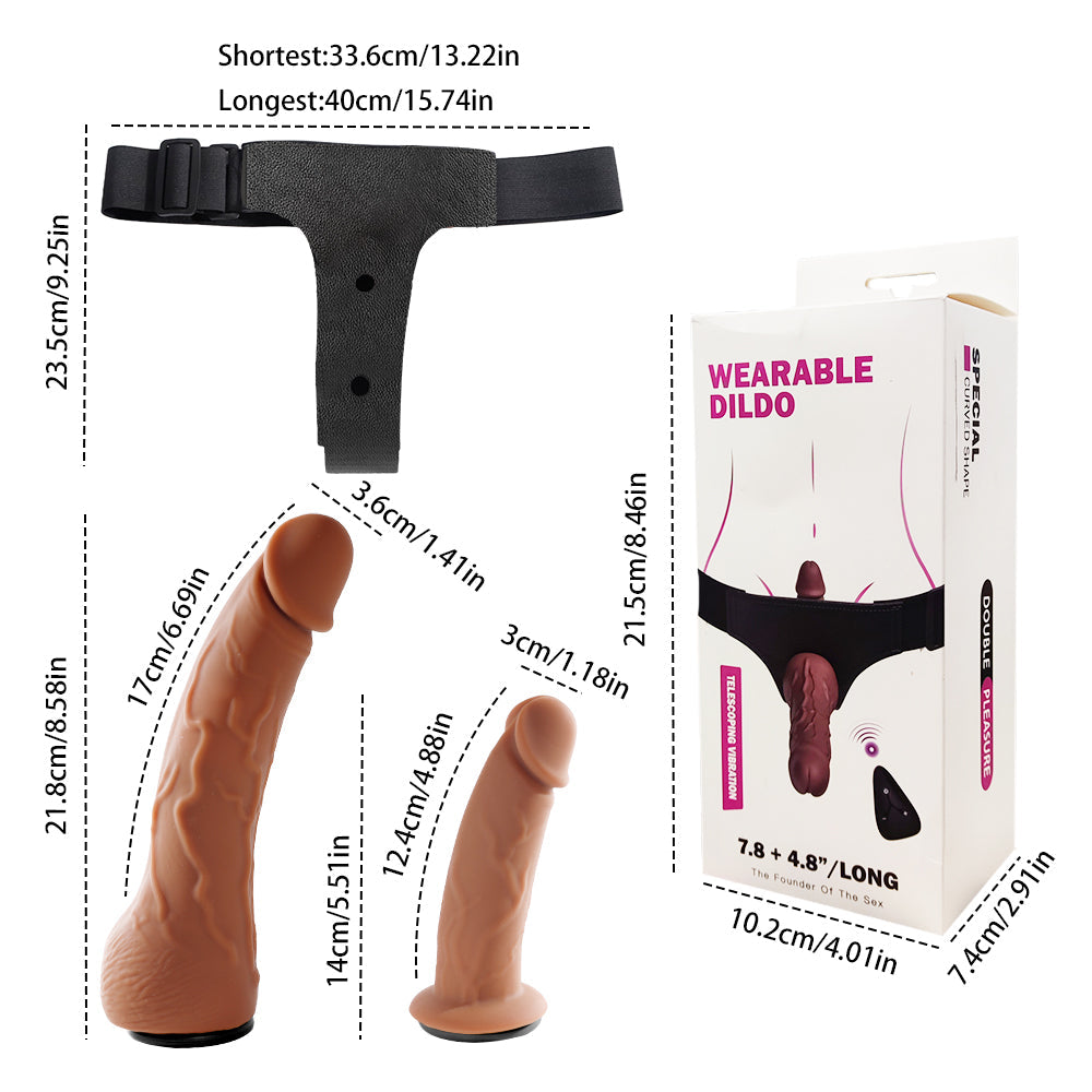 Remote Controlled Vibrating Telescopic Wearable Dildo Combo