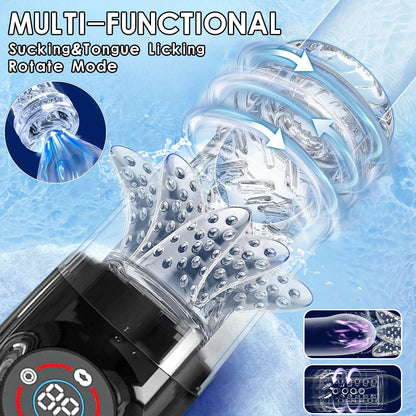IPX7 Waterproof Thrusting Rotating Sucking Licking Masturbator
