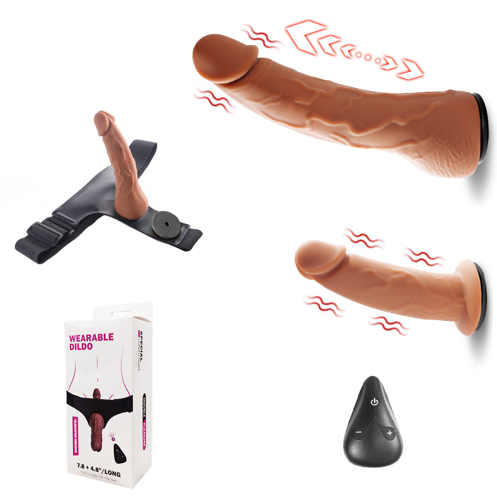 Remote Controlled Vibrating Telescopic Wearable Dildo Combo