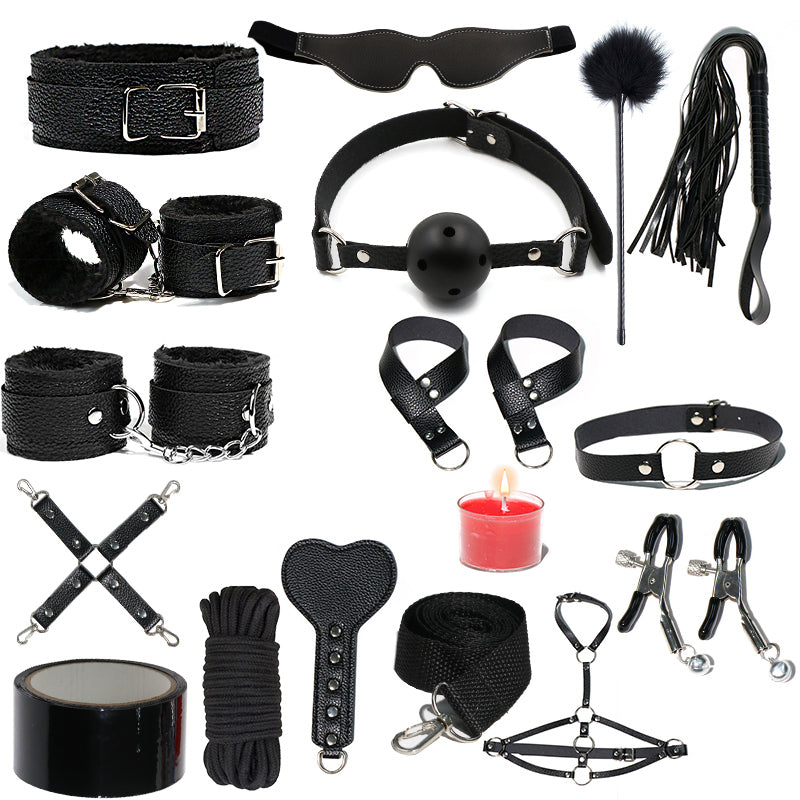 Luxury Leather Texture Premium 16pcs Erotic Sex BDSM Kit