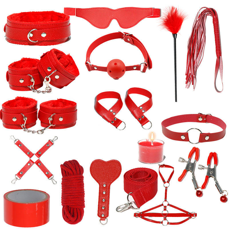 Luxury Leather Texture Premium 16pcs Erotic Sex BDSM Kit