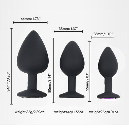 High Quality Black Silicone With White Diamond Anal Plug