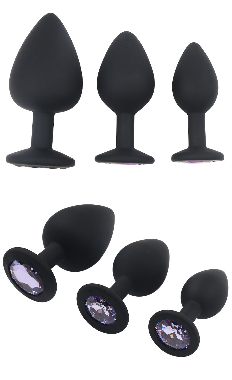 High Quality Black Silicone With White Diamond Anal Plug