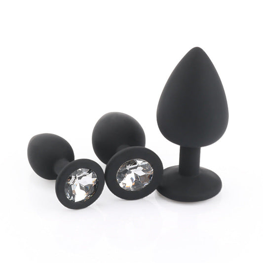 High Quality Black Silicone With White Diamond Anal Plug