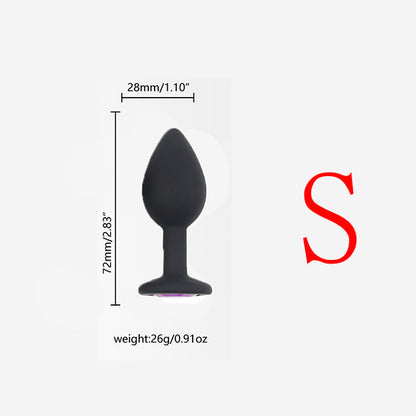 High Quality Black Silicone With White Diamond Anal Plug