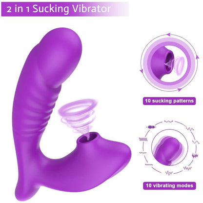 Super Silent 2 In 1 Textured Shape Dildo Sucking Vibrator