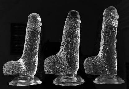 Crystal Dildo With Realistic Scrotum And Suction Stand