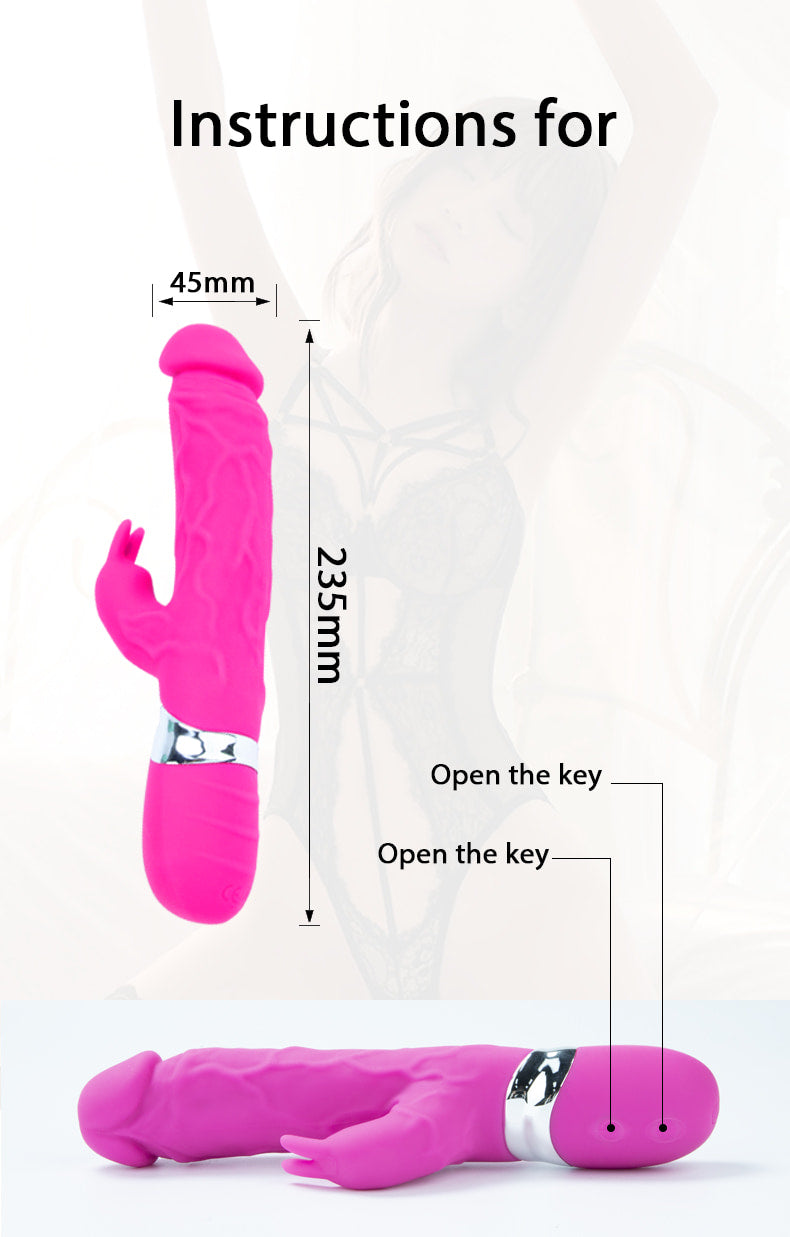 Rabbit Ears Waterproof Silicone Penis Shape Vibrator