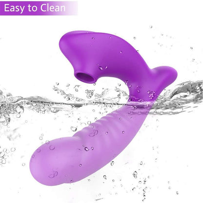 Super Silent 2 In 1 Textured Shape Dildo Sucking Vibrator