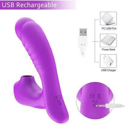 Super Silent 2 In 1 Textured Shape Dildo Sucking Vibrator