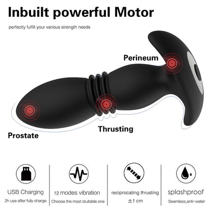 Remoted Telescopic Vaginal Anal Thrusting Vibrating Plug