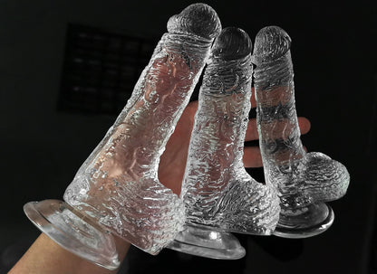 Crystal Dildo With Realistic Scrotum And Suction Stand