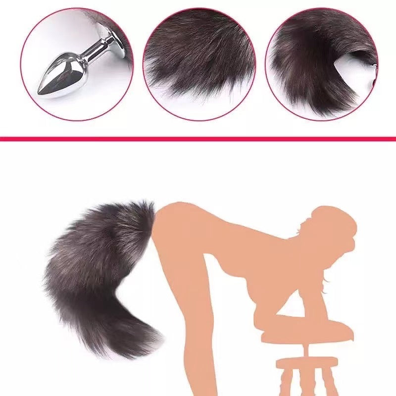 Erotic Artificial Feather Foxtails Stainless Steel Anal Plug