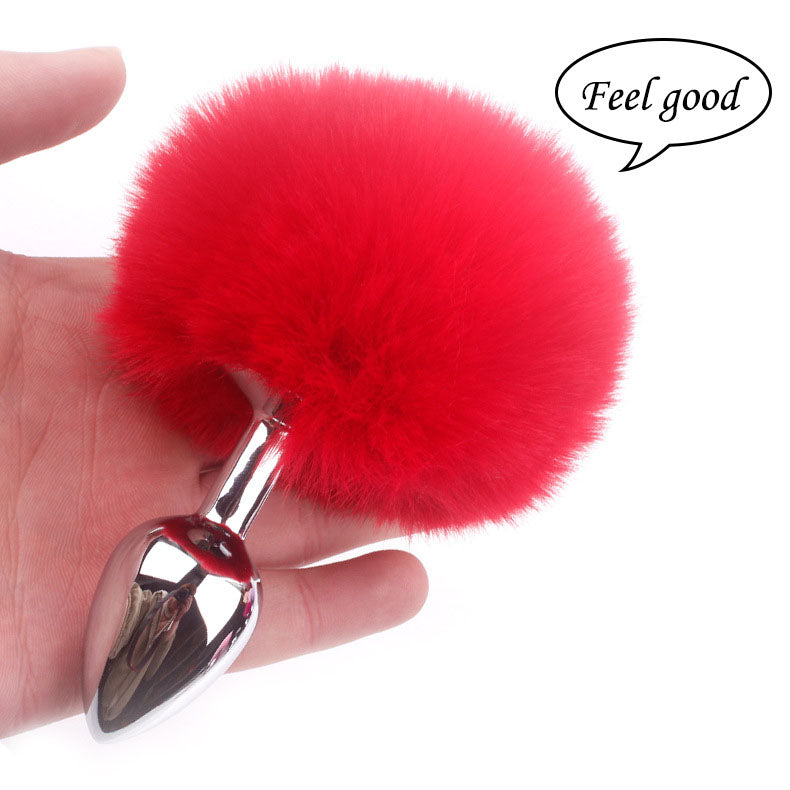 Round Artificial Feather Rabbit Cosplay Metal Anal Plug Tail