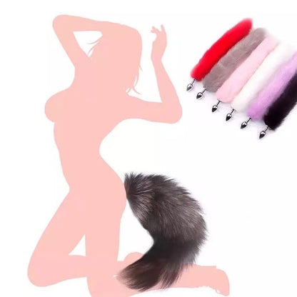 Erotic Artificial Feather Foxtails Stainless Steel Anal Plug