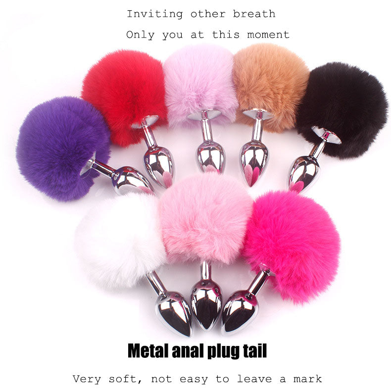 Round Artificial Feather Rabbit Cosplay Metal Anal Plug Tail