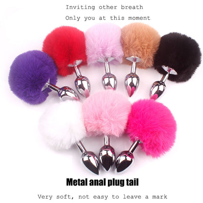 Round Artificial Feather Rabbit Cosplay Metal Anal Plug Tail