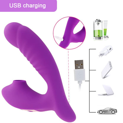 Super Silent 2 In 1 Textured Shape Dildo Sucking Vibrator