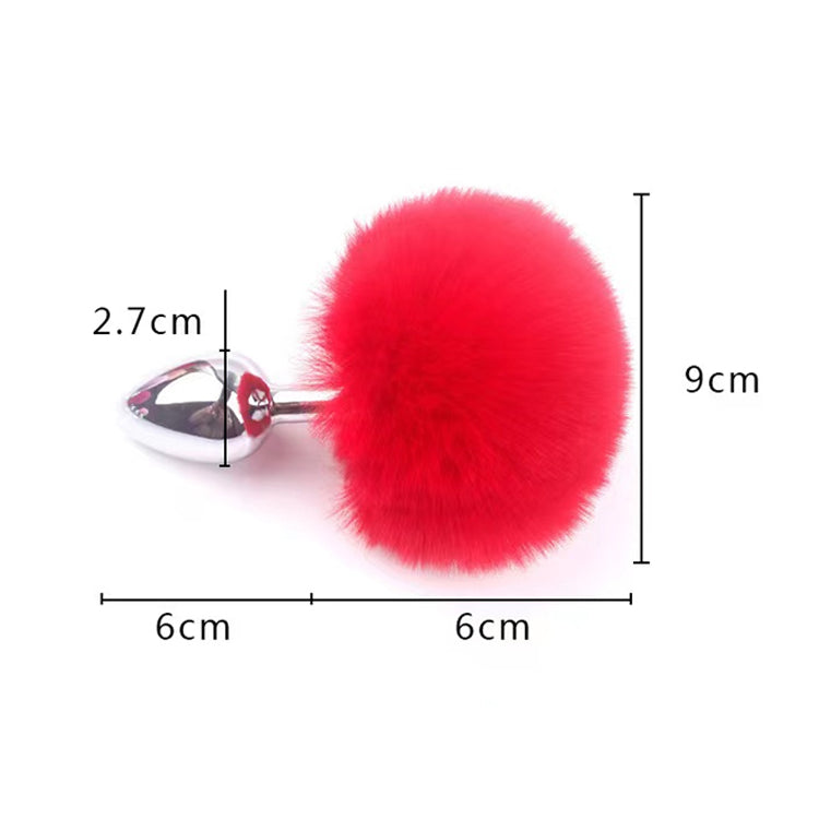 Round Artificial Feather Rabbit Cosplay Metal Anal Plug Tail