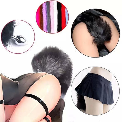 Erotic Artificial Feather Foxtails Stainless Steel Anal Plug