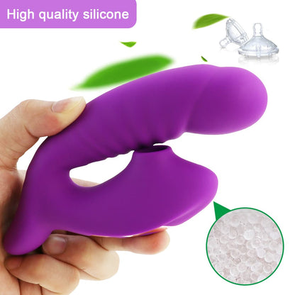 Super Silent 2 In 1 Textured Shape Dildo Sucking Vibrator