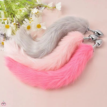 Erotic Artificial Feather Foxtails Stainless Steel Anal Plug