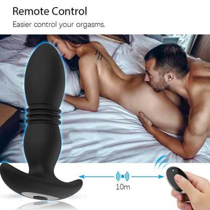 Remoted Telescopic Vaginal Anal Thrusting Vibrating Plug