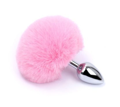 Round Artificial Feather Rabbit Cosplay Metal Anal Plug Tail