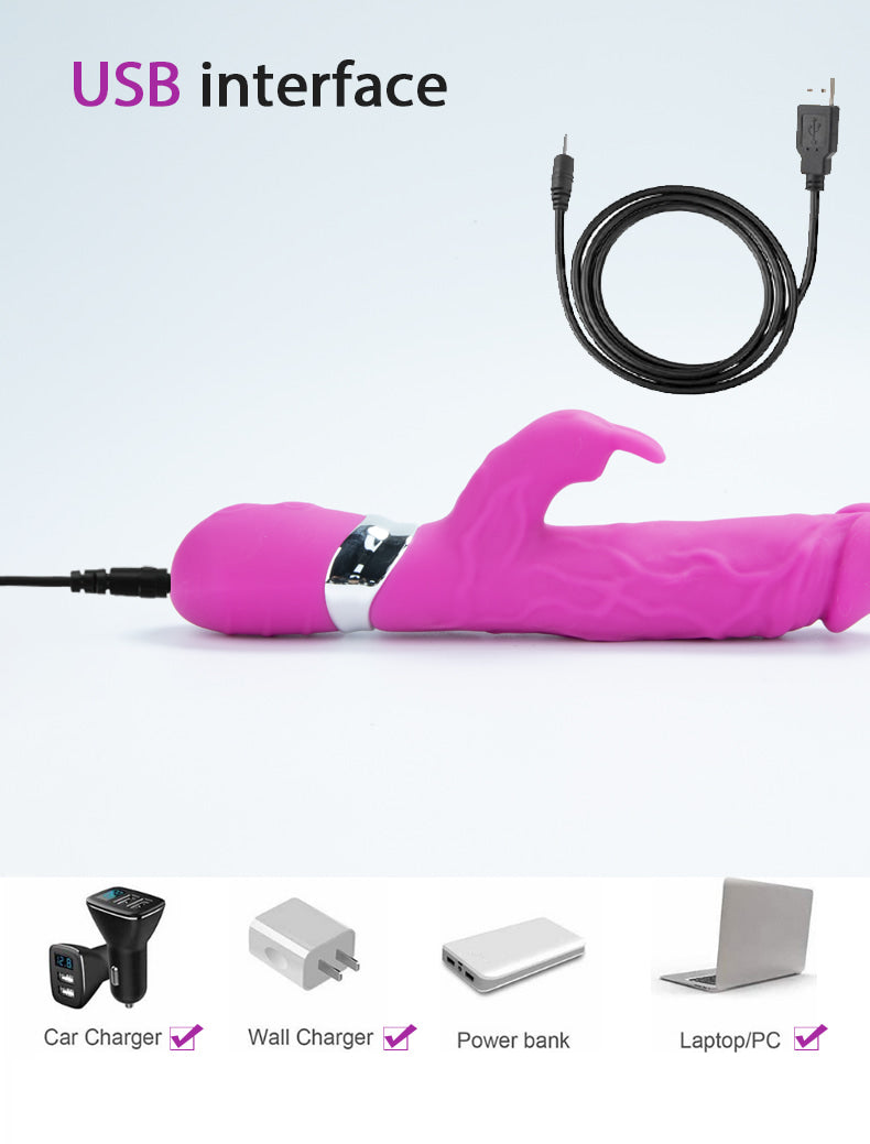 Rabbit Ears Waterproof Silicone Penis Shape Vibrator