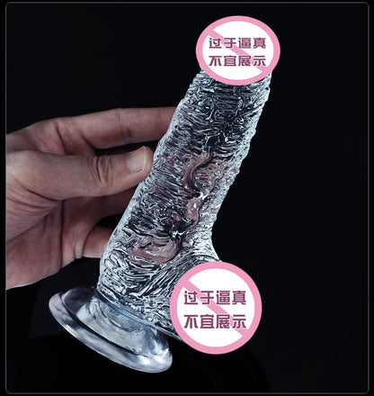 Crystal Dildo With Realistic Scrotum And Suction Stand