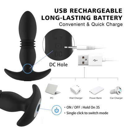 Remoted Telescopic Vaginal Anal Thrusting Vibrating Plug