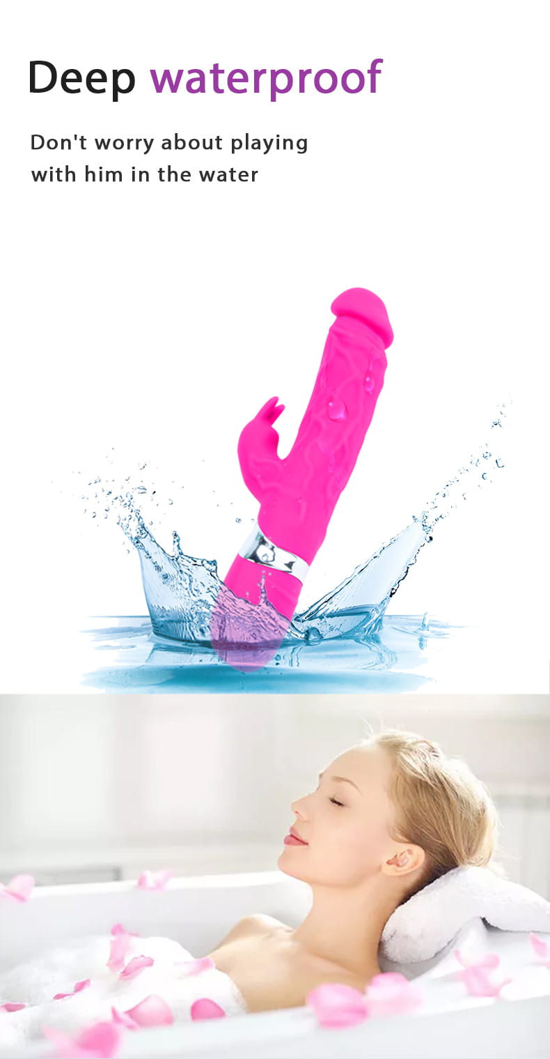 Rabbit Ears Waterproof Silicone Penis Shape Vibrator