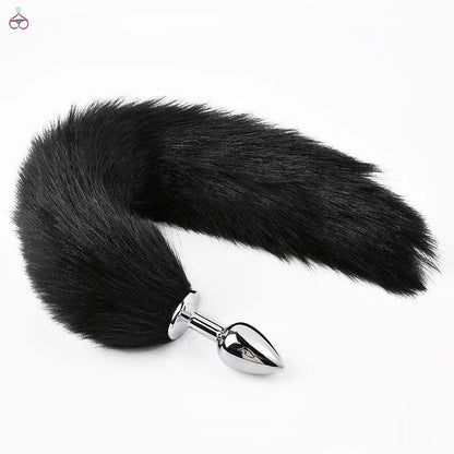 Erotic Artificial Feather Foxtails Stainless Steel Anal Plug