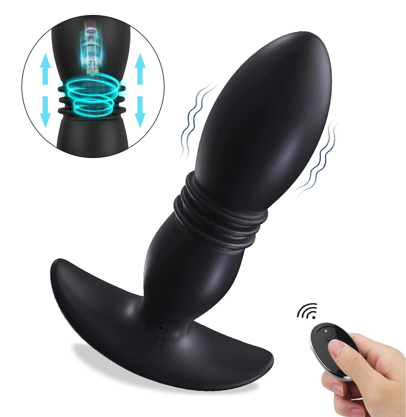 Remoted Telescopic Vaginal Anal Thrusting Vibrating Plug