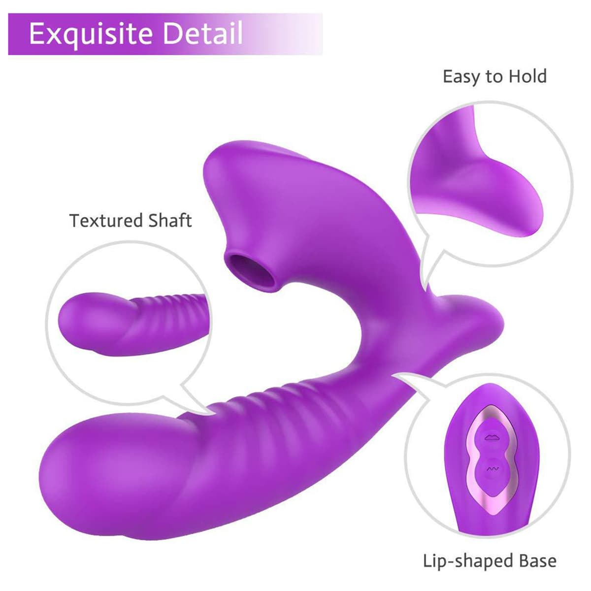 Super Silent 2 In 1 Textured Shape Dildo Sucking Vibrator